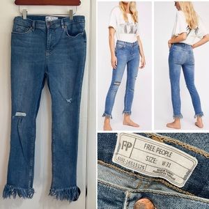 Free People Great Heights Frayed Hem Skinny Jeans